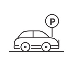 Car with parking sign line icon. Car with parking sign vector illustration 