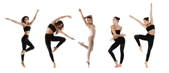 Collage Of Contemp Dancer In Different Positions On White Background