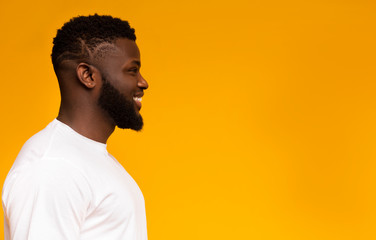 Happy smiling young african american man profile portrait