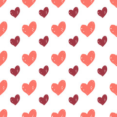 Hand drawing hearts on a white background seamless pattern. Design for textile, fabric, greeting card, wallpaper. Valentine's Day.