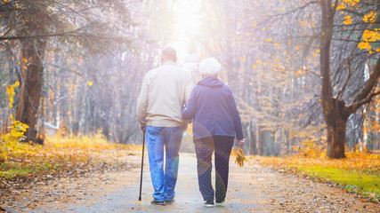 Fototapeta premium Senior couple walking in an autumn park.