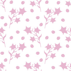 Pink flower silhouette on a white background hand drawing. Abstract seamless pattern. Design for fabric, textile, wallpaper, wrapping paper and greeting card.
