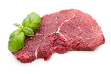 Fresh raw beef steak isolated on white.