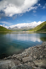 Summer scenery in Jotunheimen national park in Norway, mountains and lake