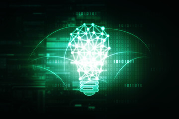 2d illustration bulb future technology, innovation background, creative idea concept 