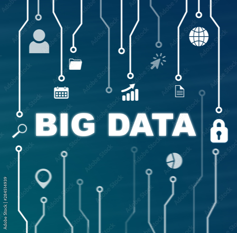 Poster Big data technology and Internet concept on blue background