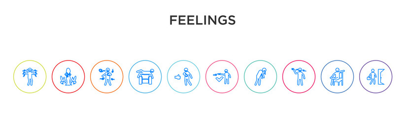 Fototapeta na wymiar feelings concept 10 outline colorful icons