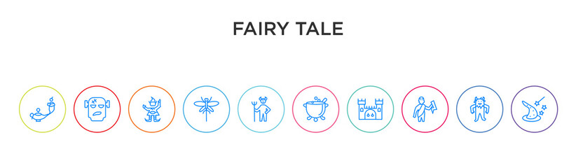 Fototapeta na wymiar fairy tale concept 10 outline colorful icons