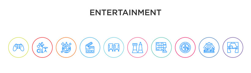 entertainment concept 10 outline colorful icons