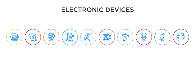 electronic devices concept 10 outline colorful icons