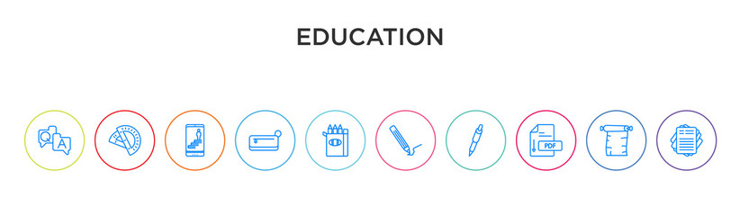 education concept 10 outline colorful icons