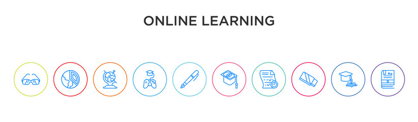 online learning concept 10 outline colorful icons