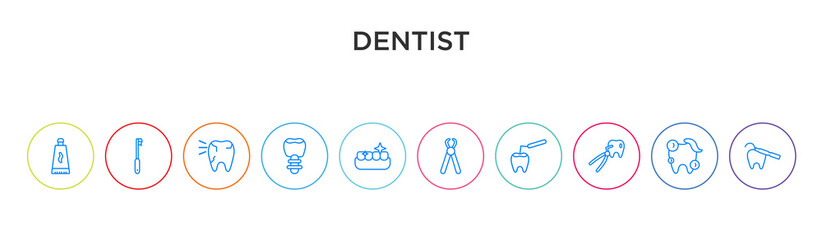 dentist concept 10 outline colorful icons