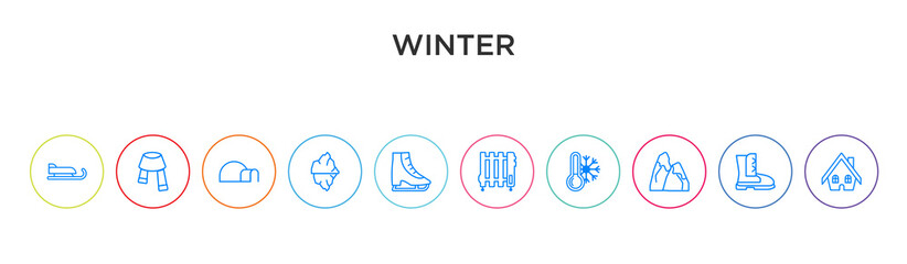 winter concept 10 outline colorful icons