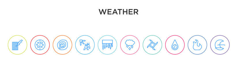 weather concept 10 outline colorful icons - obrazy, fototapety, plakaty