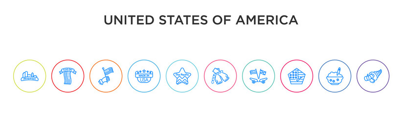 united states of america concept 10 outline colorful icons