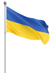 Ukraine flag blowing in the wind. Background texture. 3d rendering; wave. Isolated on white. Illustration.