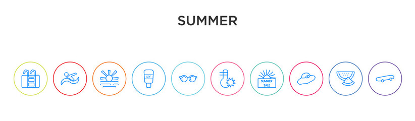 summer concept 10 outline colorful icons