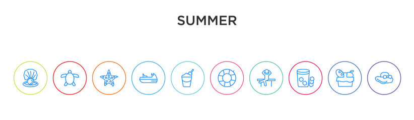 summer concept 10 outline colorful icons