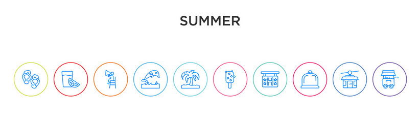 Fototapeta premium summer concept 10 outline colorful icons