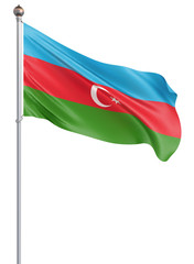 Fototapeta na wymiar Azerbaijan flag blowing in the wind. Background texture. 3d rendering; waving flag. Isolated on white.