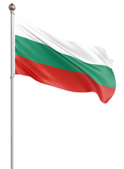 Obraz premium Bulgaria flag blowing in the wind. Background texture. Isolated on white. Sofia, Bulgaria. 3d rendering, wave. - Illustration