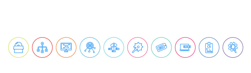 Fototapeta na wymiar seo concept 10 outline colorful icons