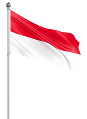 Indonesia flag blowing in the wind. Background texture. Jakarta. 3d rendering, waving flag. Isolated on white. Illustration.
