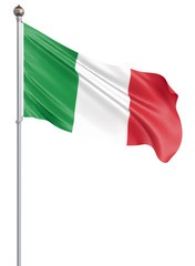 Italy flag blowing in the wind. Background texture. Isolated on white. 3d illustration.
