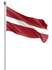 Fototapeta na wymiar Latvia flag blowing in the wind. Background texture. 3d rendering, wave. Isolated on white.
