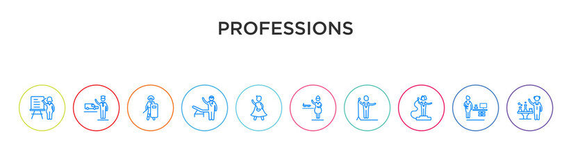 professions concept 10 outline colorful icons