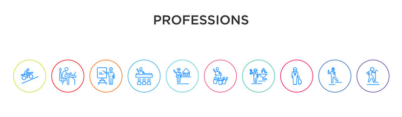 professions concept 10 outline colorful icons