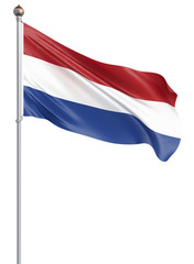 Netherlands flag blowing in the wind. Background texture. 3d rendering, wave. Isolated on white. Illustration.