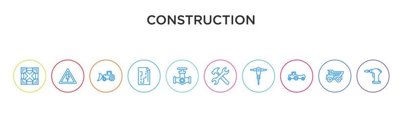 construction concept 10 outline colorful icons