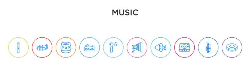 music concept 10 outline colorful icons