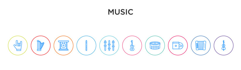 music concept 10 outline colorful icons