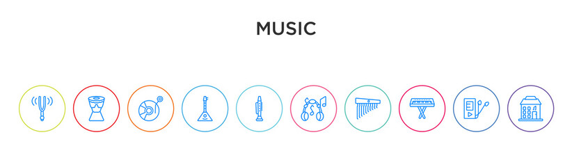 music concept 10 outline colorful icons