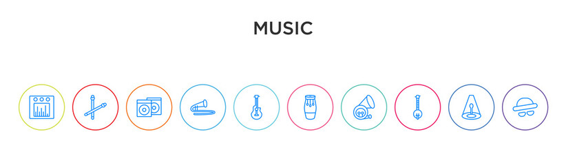 music concept 10 outline colorful icons