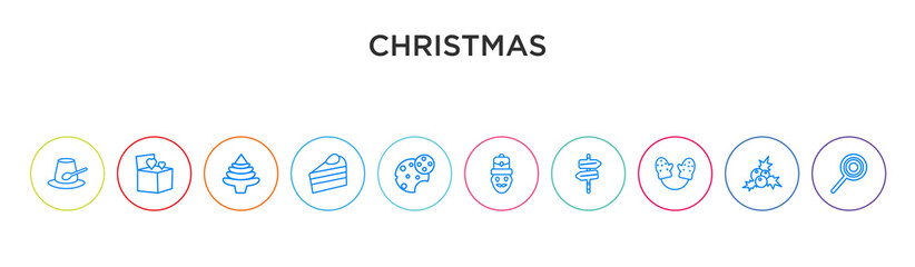 christmas concept 10 outline colorful icons