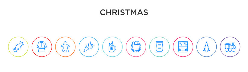 christmas concept 10 outline colorful icons