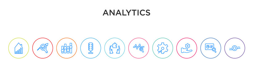 analytics concept 10 outline colorful icons