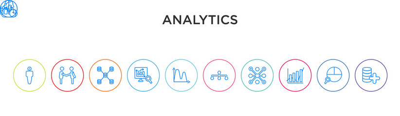 analytics concept 10 outline colorful icons