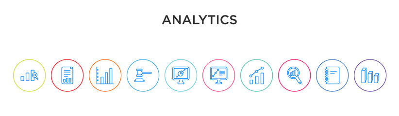 analytics concept 10 outline colorful icons