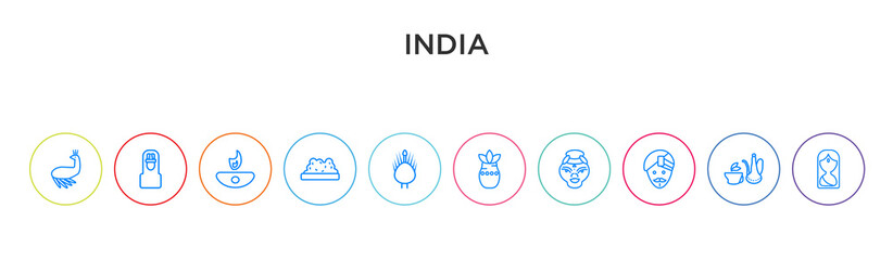 india concept 10 outline colorful icons