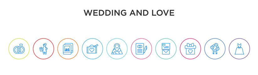 wedding and love concept 10 outline colorful icons