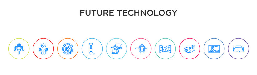 future technology concept 10 outline colorful icons