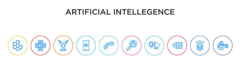 artificial intellegence concept 10 outline colorful icons