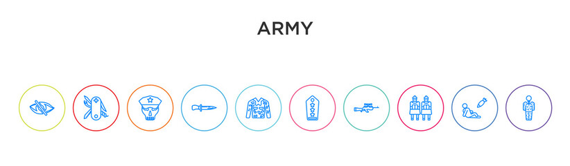 army concept 10 outline colorful icons