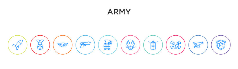 army concept 10 outline colorful icons