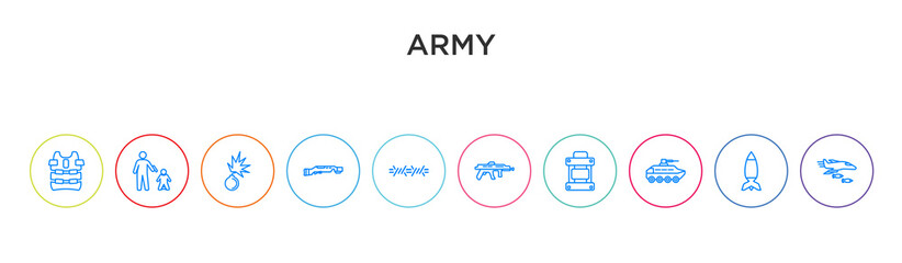Fototapeta premium army concept 10 outline colorful icons